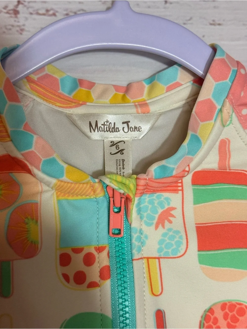 Matilda Jane Dream Chasers Dancing Popsicle Girls Rashguard Swimsuit size 6